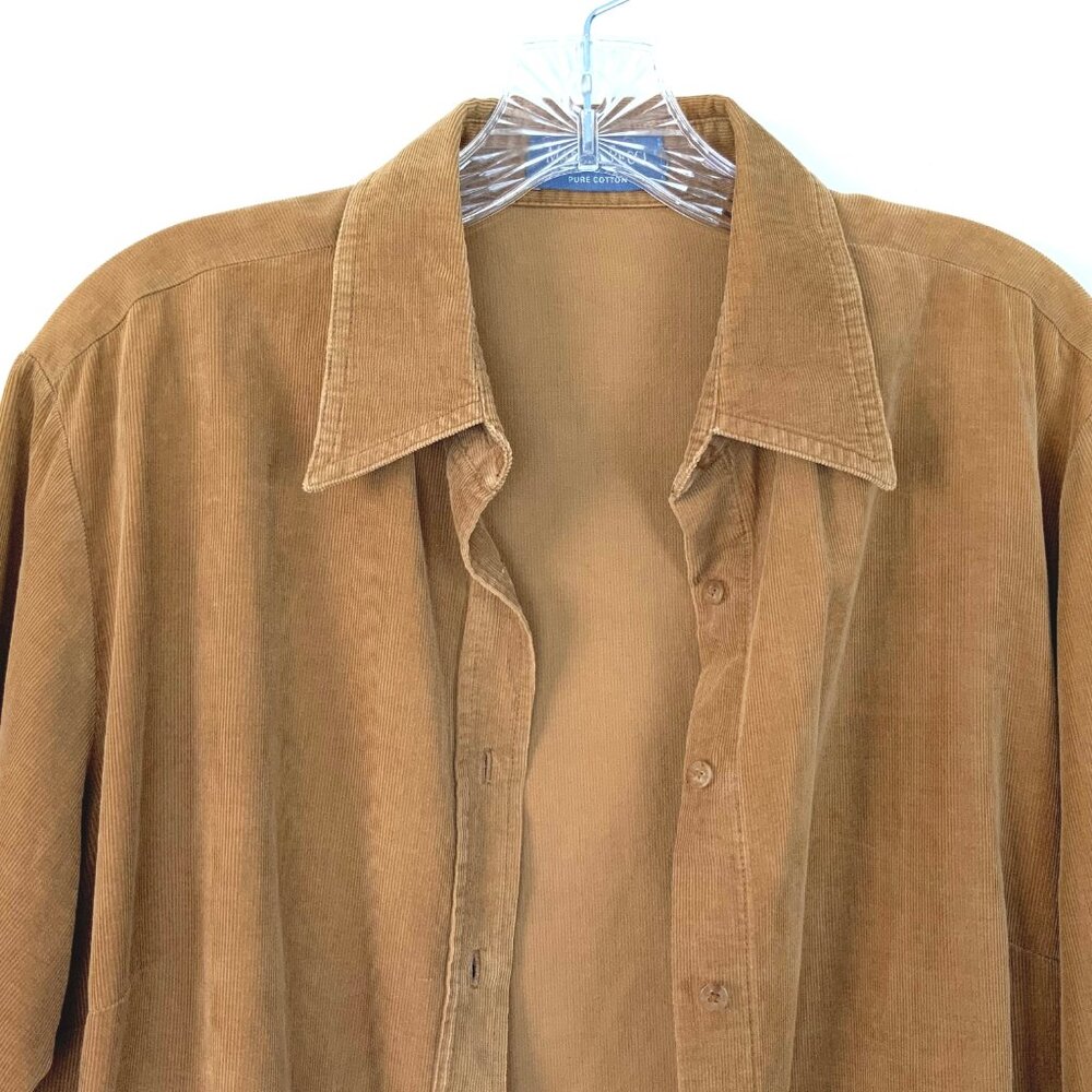 Vintage Marco Pecci Corduroy Cotton Button Up Shirt Caramel Brown Sz M - Picture 10 of 16